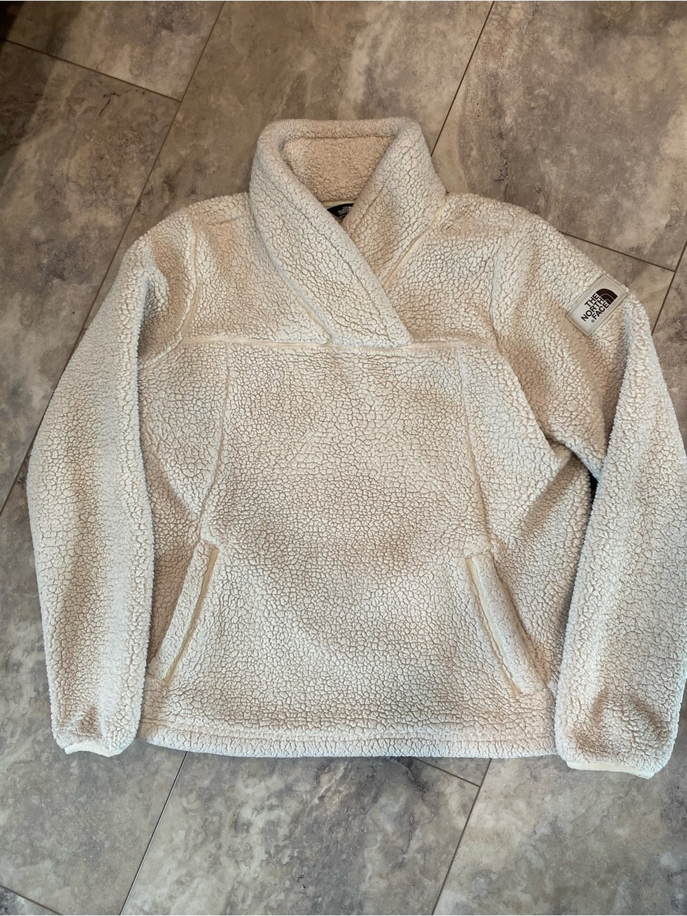 The North Face Cream Sherpa Shawl-Collar Pullover
